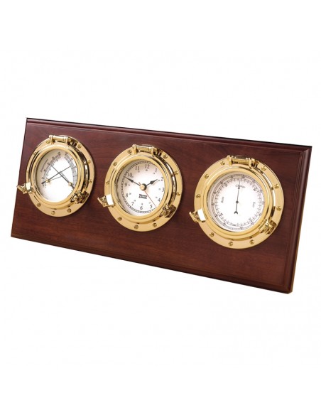 Porthole - Weerstation - Quartz Klok / Barometer / Thermometer / Hygrometer - Arabisch - Koper - Hardhout - Weems & Plath - S...
