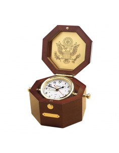 Quartz Klok In Houten Box - Arabisch - Alarm - Messing - Hardhout - Weems & Plath - Scheepsinstrumenten - BAC3135 - € 279,00