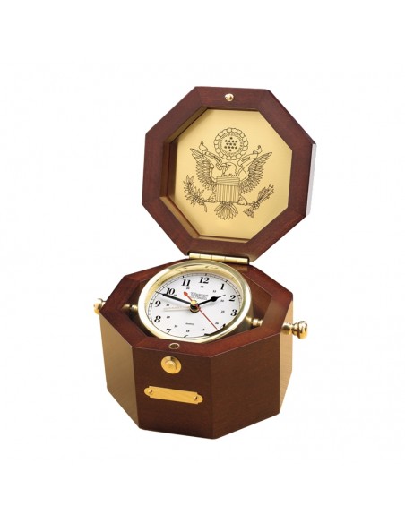 Quartz Klok In Houten Box - Arabisch - Alarm - Messing - Hardhout - Weems & Plath - Scheepsinstrumenten - BAC3135 - € 279,00