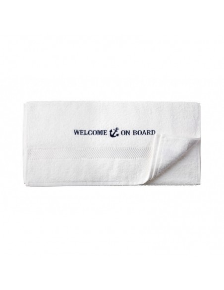Handdoek - Wit - 50 x 100 cm - Welcome On Board - Textiel - 10149805 - € 12,05